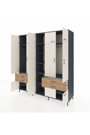 Kronos Dolap 11 Raflı 4 Çekmeceli 2 Askılı 220x59x243 Antrasit-Aytaşı/Çam