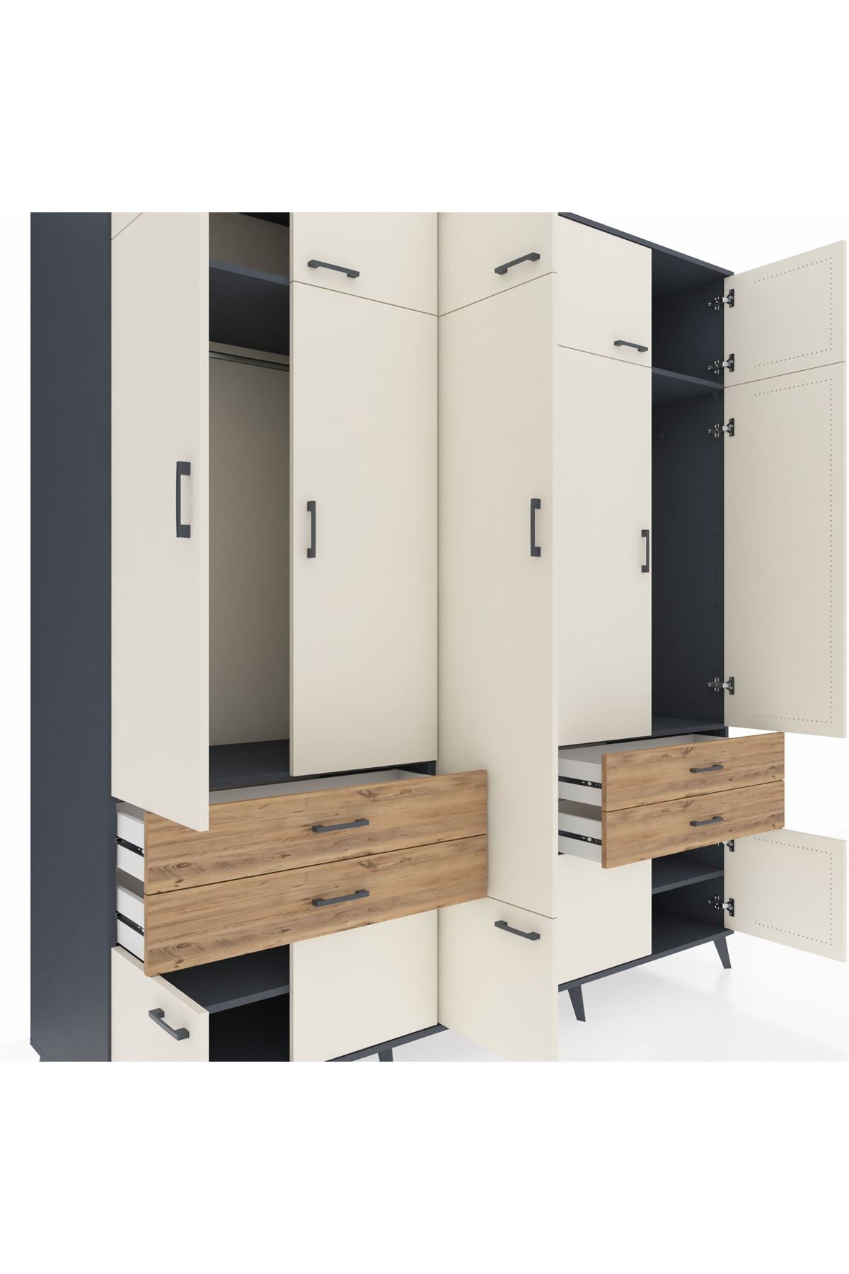 Kronos Dolap 11 Raflı 4 Çekmeceli 2 Askılı 220x59x243 Antrasit-Aytaşı/Çam