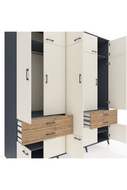 Kronos Dolap 11 Raflı 4 Çekmeceli 2 Askılı 220x59x243 Antrasit-Aytaşı/Çam