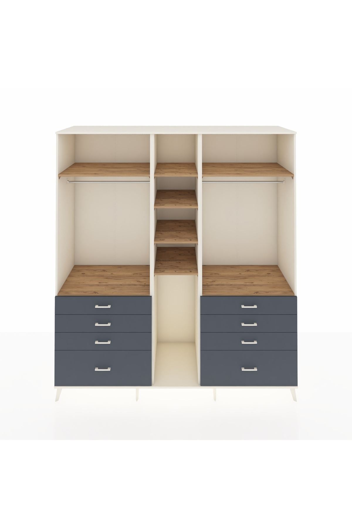 Kronos Dolap 8 Raflı 8 Çekmeceli 3 Askılı 220x59x243 Aytaşı-Çam/Antrasit