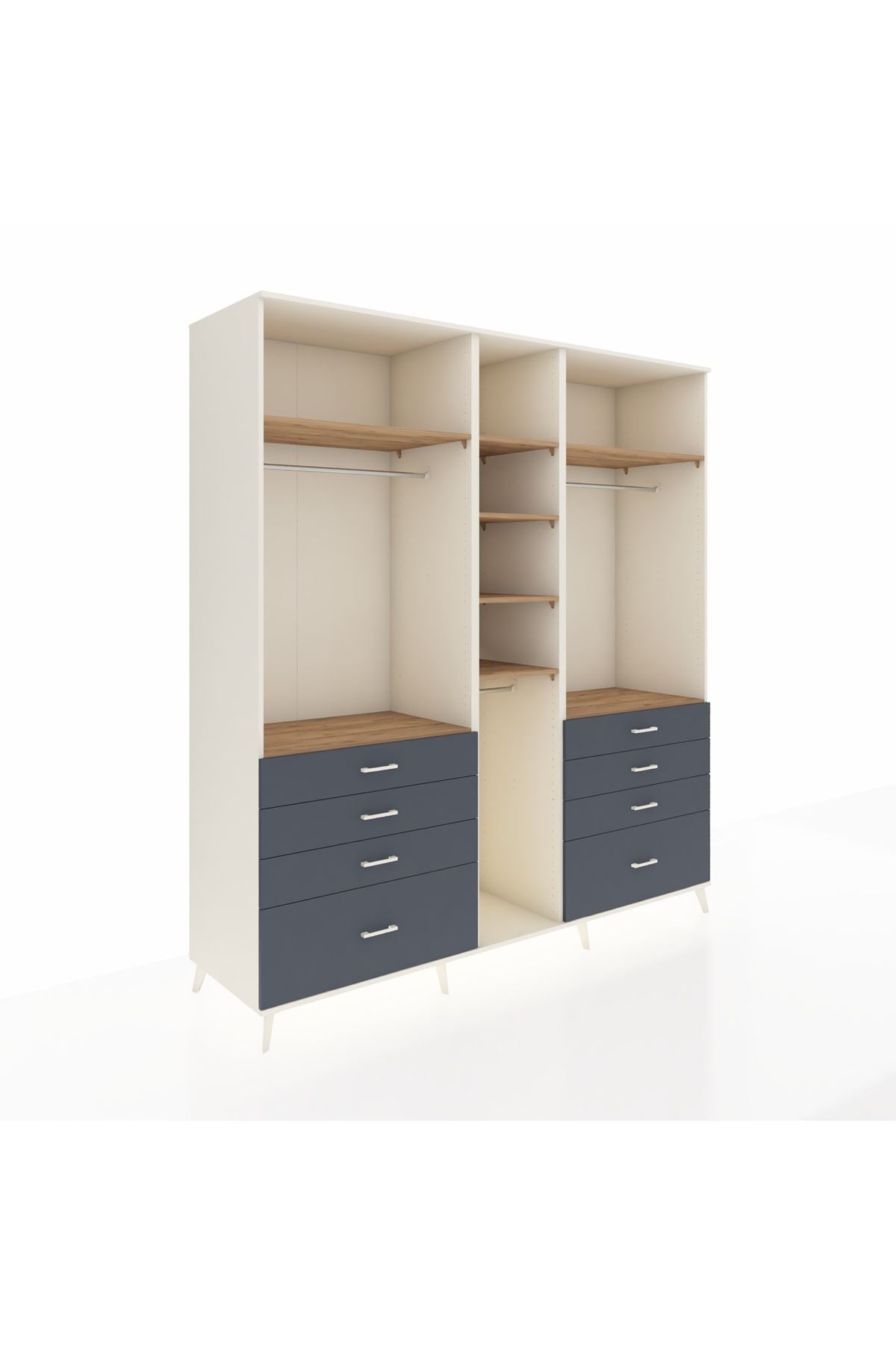 Kronos Dolap 8 Raflı 8 Çekmeceli 3 Askılı 220x59x243 Aytaşı-Çam/Antrasit