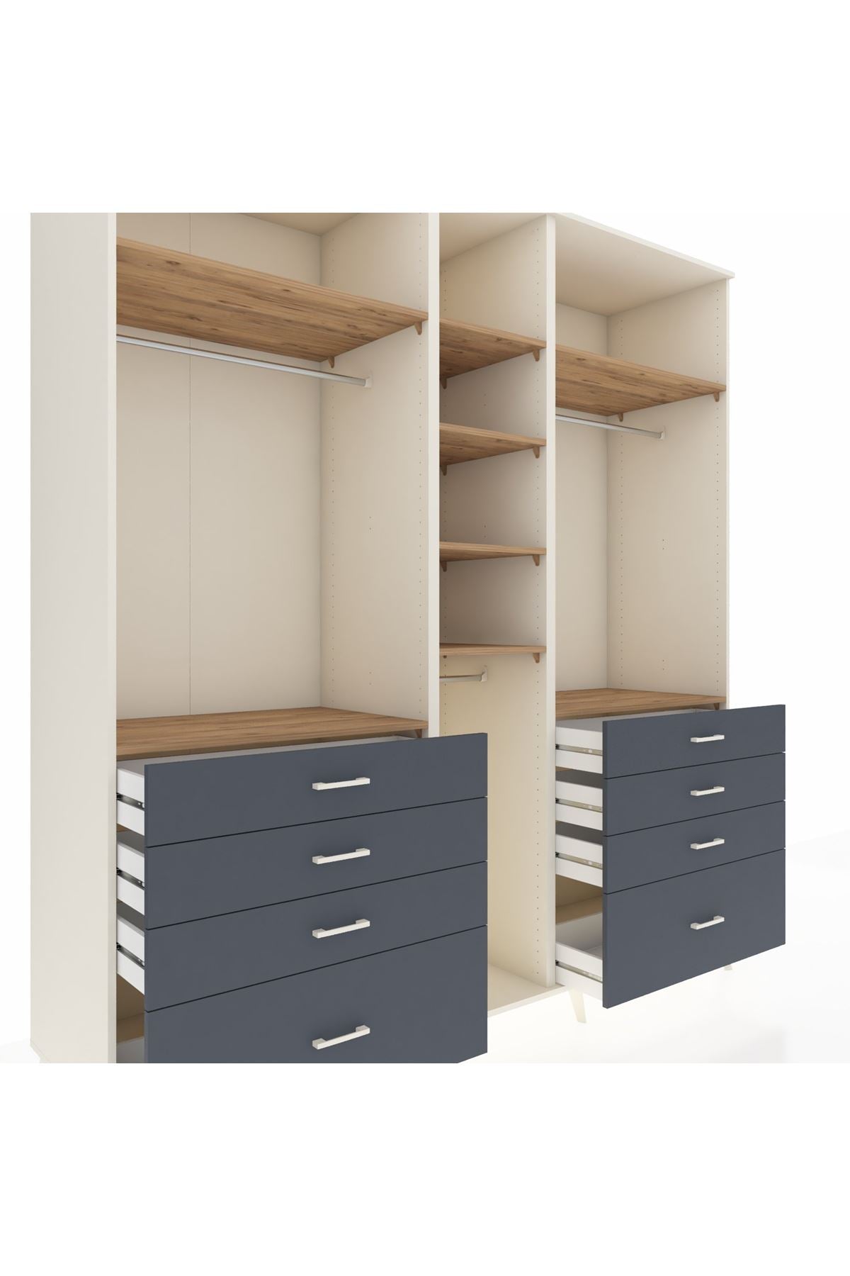 Kronos Dolap 8 Raflı 8 Çekmeceli 3 Askılı 220x59x243 Aytaşı-Çam/Antrasit