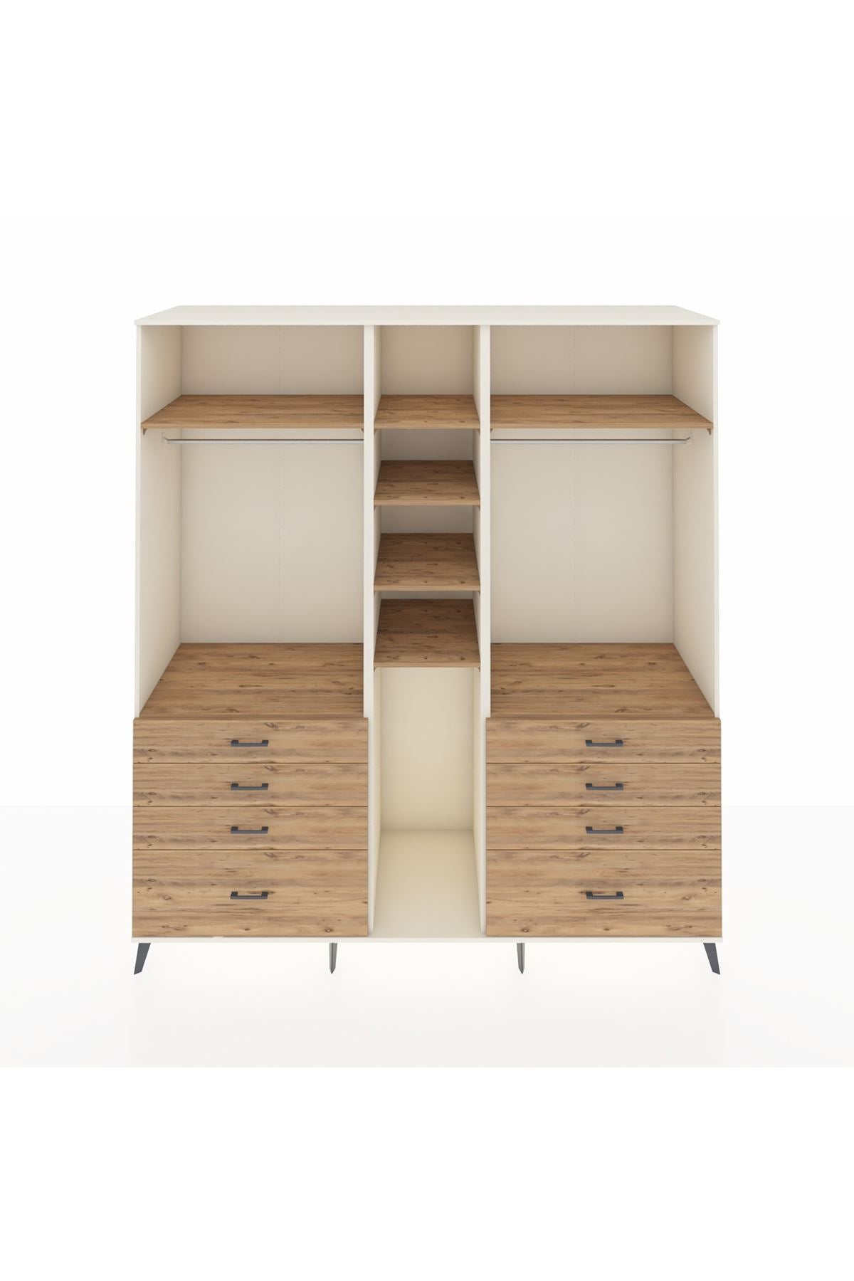 Kronos Dolap 8 Raflı 8 Çekmeceli 3 Askılı 220x59x243 Aytaşı-Çam/Çam