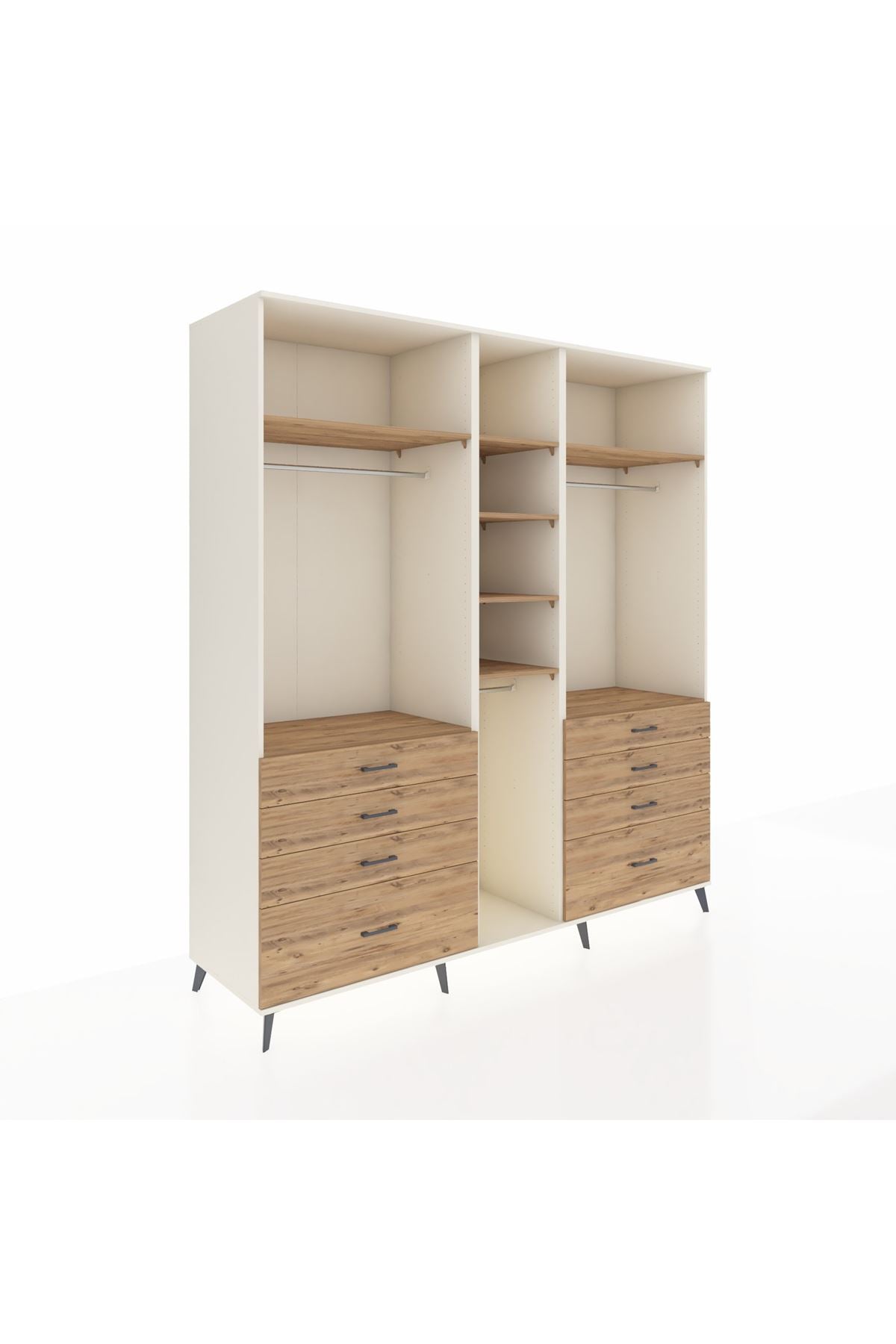 Kronos Dolap 8 Raflı 8 Çekmeceli 3 Askılı 220x59x243 Aytaşı-Çam/Çam