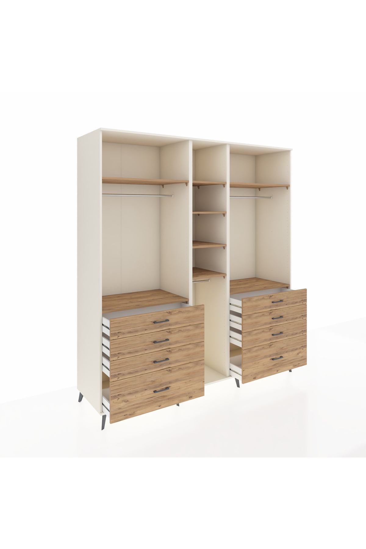 Kronos Dolap 8 Raflı 8 Çekmeceli 3 Askılı 220x59x243 Aytaşı-Çam/Çam