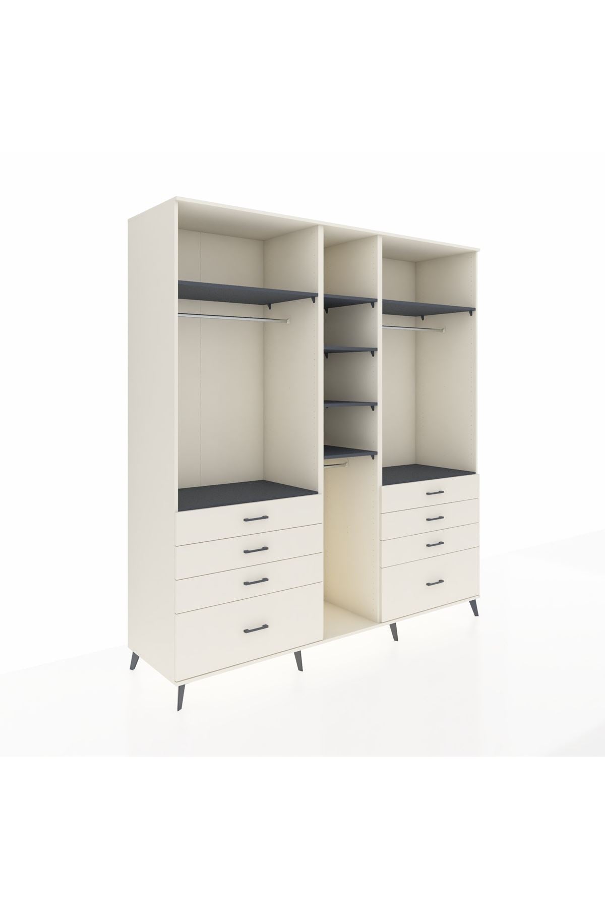 Kronos Dolap 8 Raflı 8 Çekmeceli 3 Askılı 220x59x243 Aytaşı-Antrasit/Aytaşı