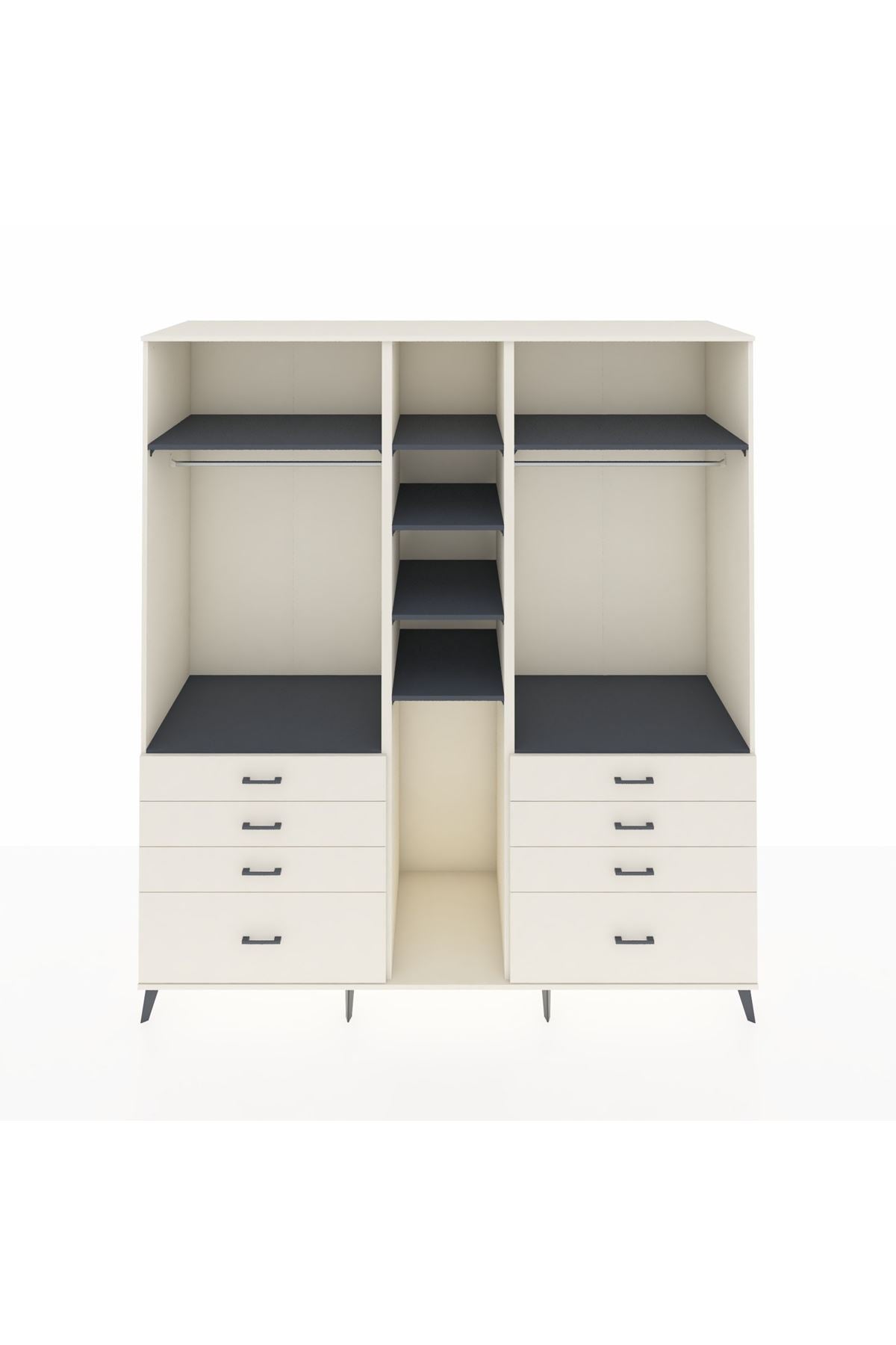 Kronos Dolap 8 Raflı 8 Çekmeceli 3 Askılı 220x59x243 Aytaşı-Antrasit/Aytaşı