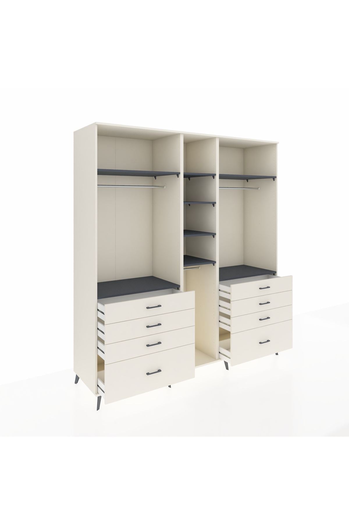 Kronos Dolap 8 Raflı 8 Çekmeceli 3 Askılı 220x59x243 Aytaşı-Antrasit/Aytaşı