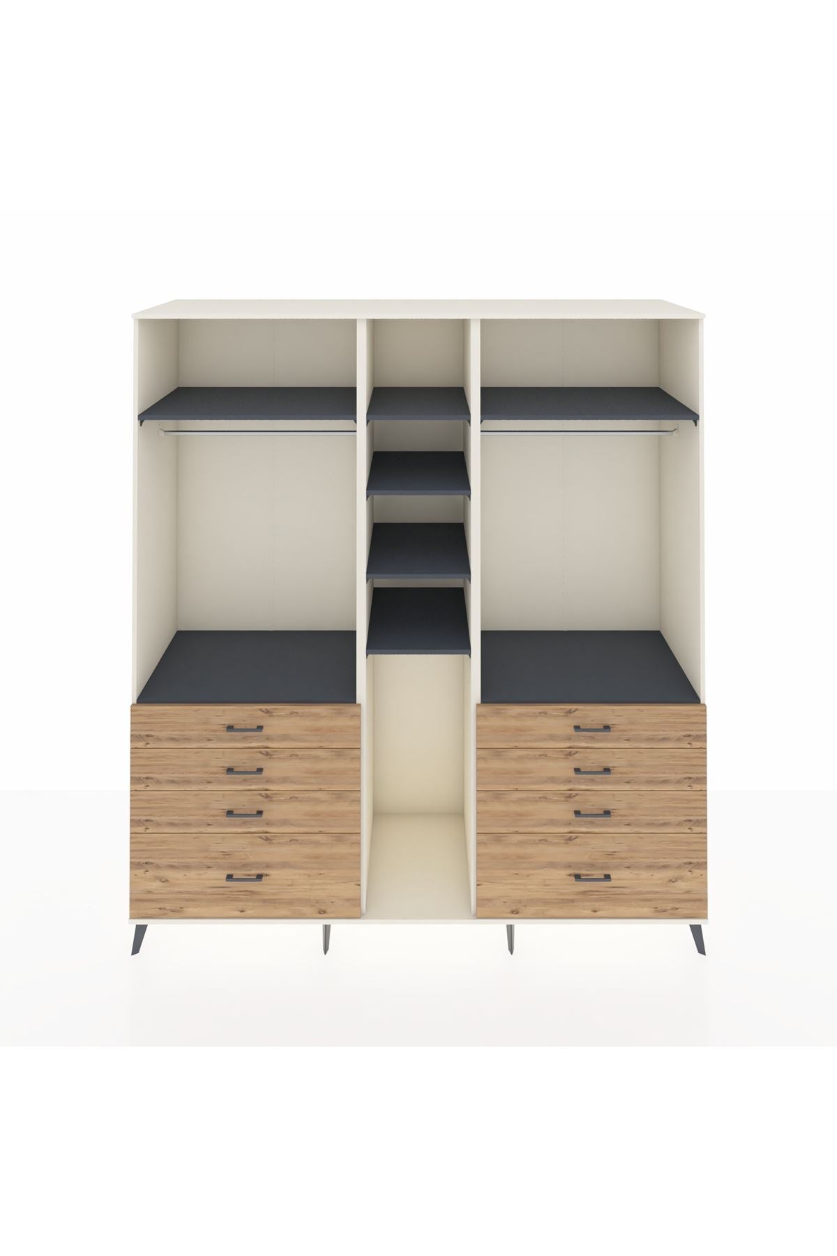 Kronos Dolap 8 Raflı 8 Çekmeceli 3 Askılı 220x59x243 Aytaşı-Antrasit/Çam