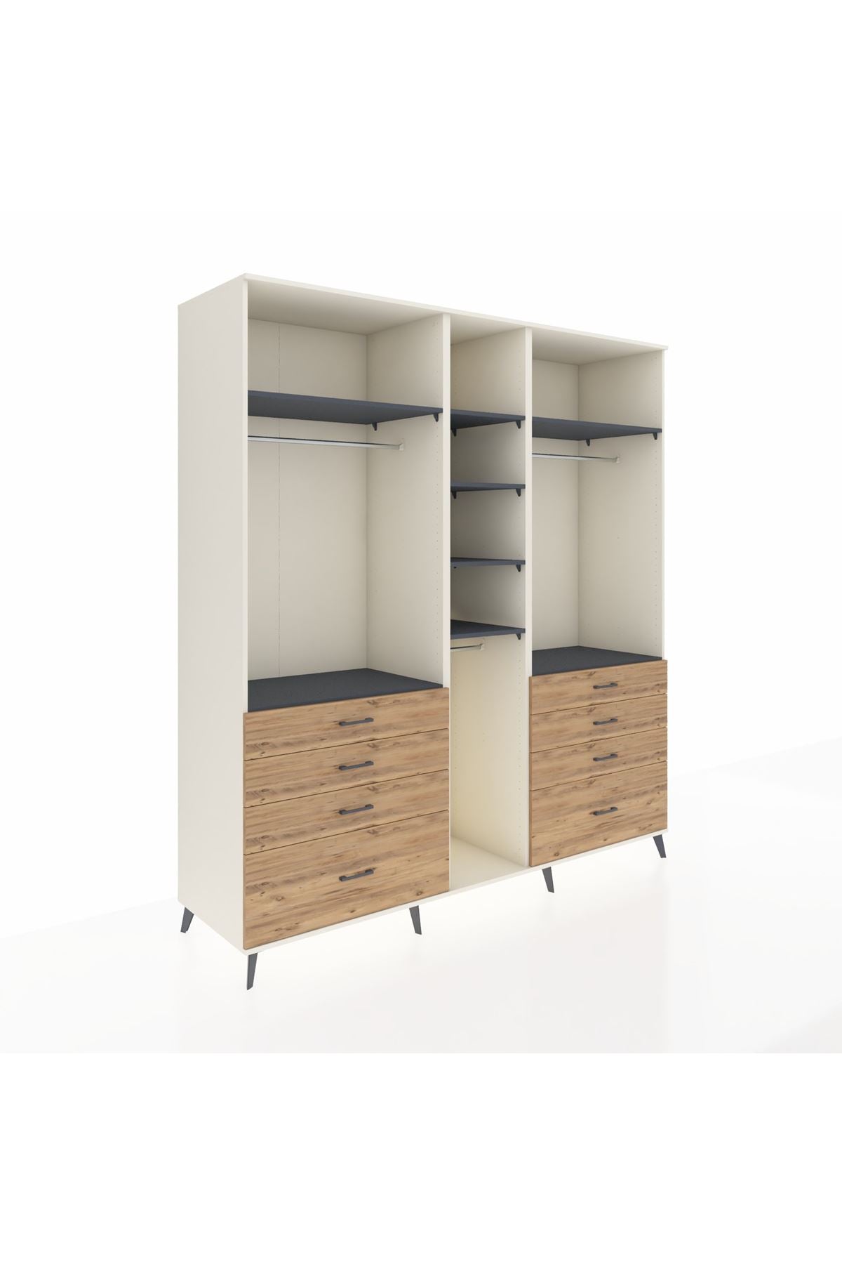 Kronos Dolap 8 Raflı 8 Çekmeceli 3 Askılı 220x59x243 Aytaşı-Antrasit/Çam