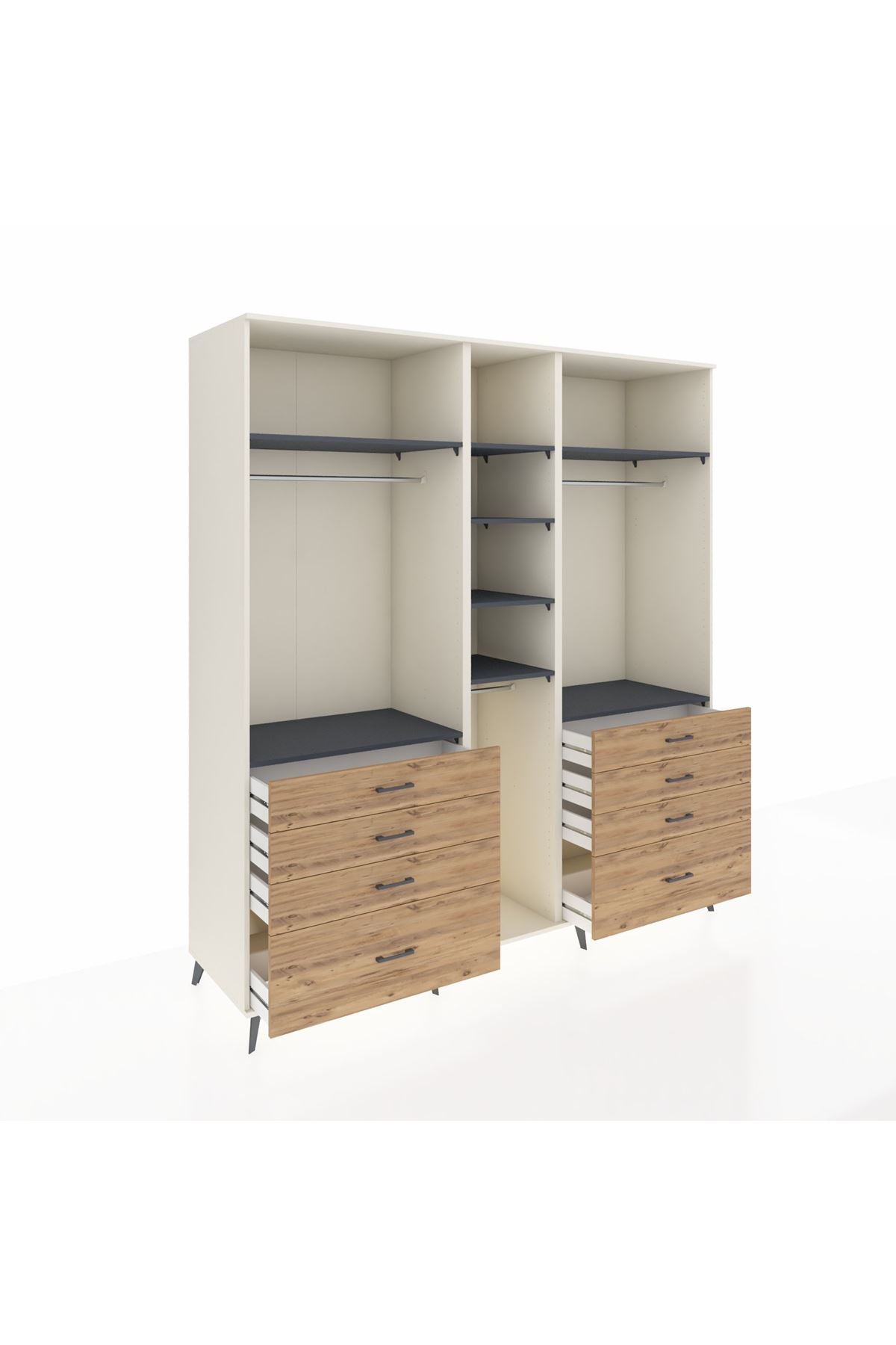 Kronos Dolap 8 Raflı 8 Çekmeceli 3 Askılı 220x59x243 Aytaşı-Antrasit/Çam