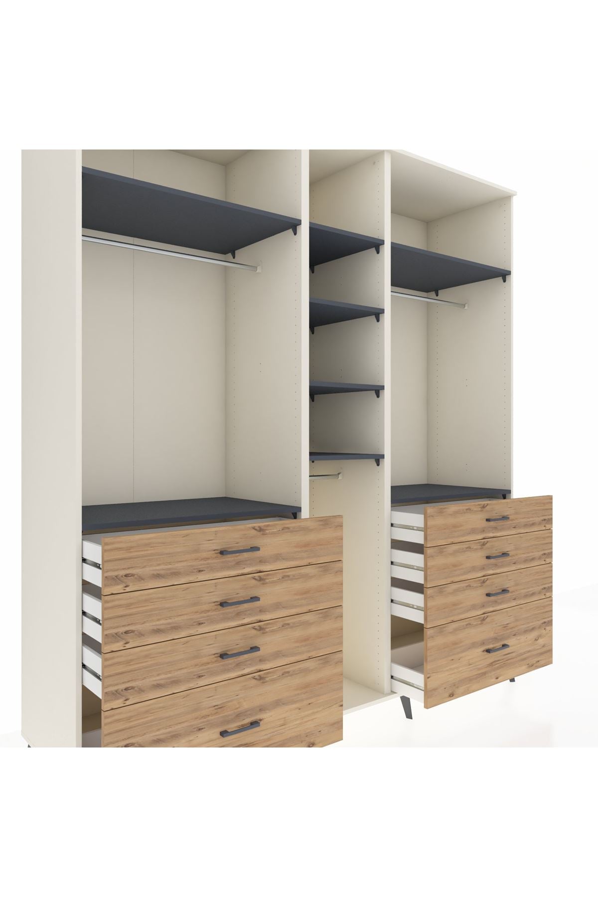 Kronos Dolap 8 Raflı 8 Çekmeceli 3 Askılı 220x59x243 Aytaşı-Antrasit/Çam