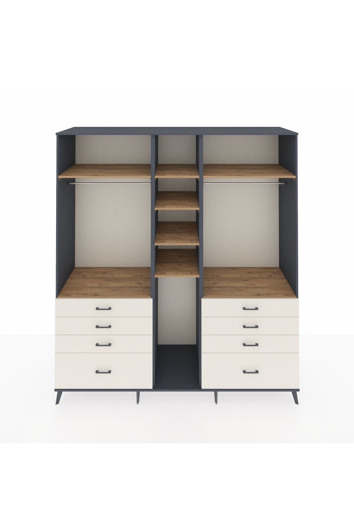 Kronos Dolap 8 Raflı 8 Çekmeceli 3 Askılı 220x59x243 Antrasit-Çam/Aytaşı