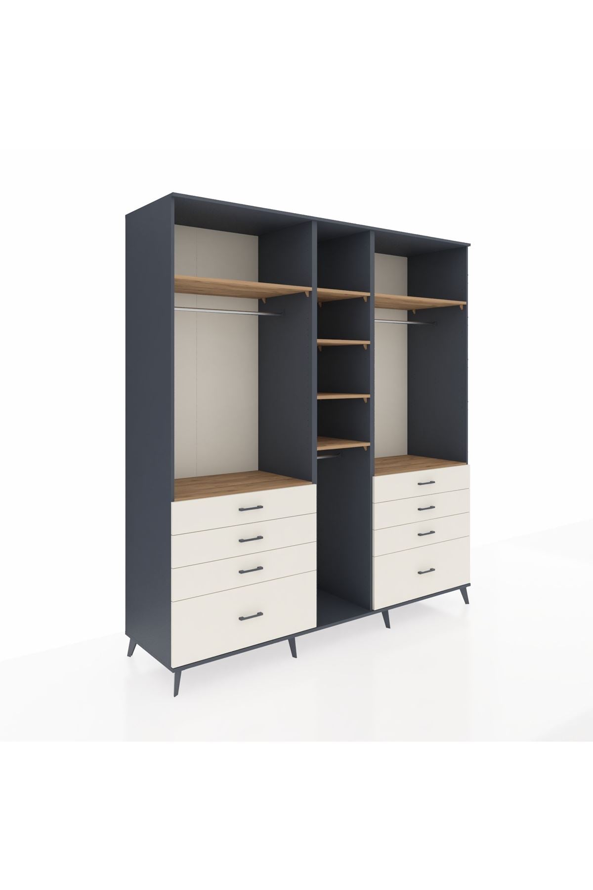 Kronos Dolap 8 Raflı 8 Çekmeceli 3 Askılı 220x59x243 Antrasit-Çam/Aytaşı