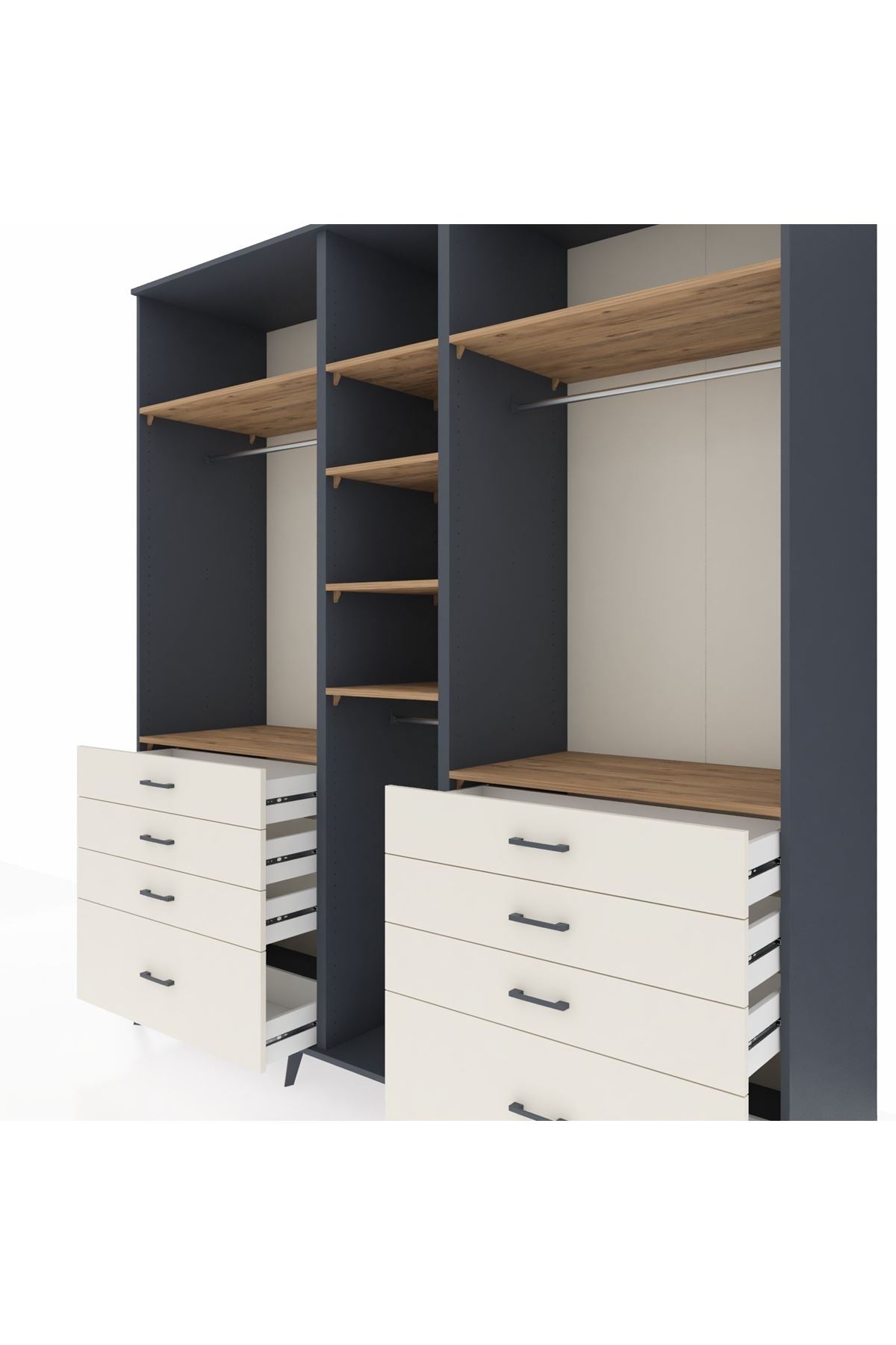 Kronos Dolap 8 Raflı 8 Çekmeceli 3 Askılı 220x59x243 Antrasit-Çam/Aytaşı