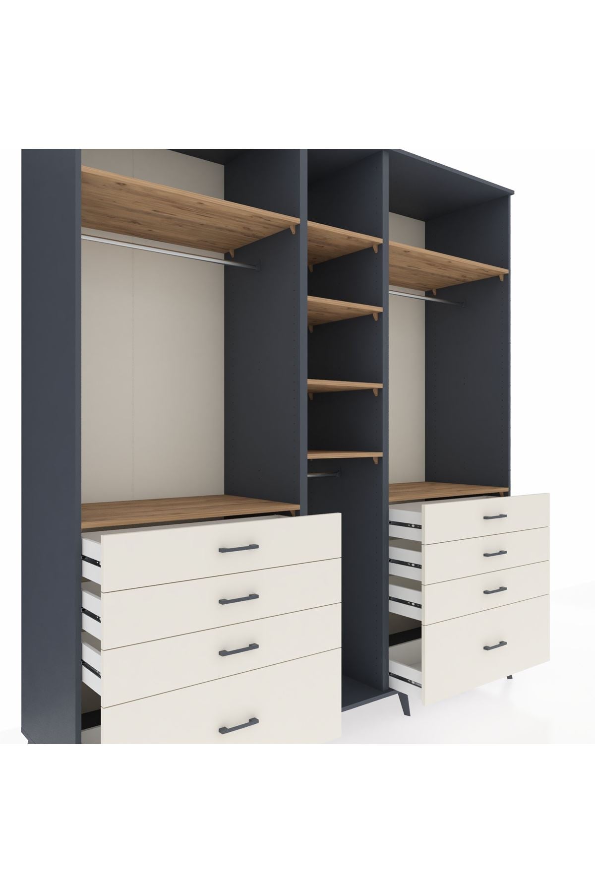 Kronos Dolap 8 Raflı 8 Çekmeceli 3 Askılı 220x59x243 Antrasit-Çam/Aytaşı