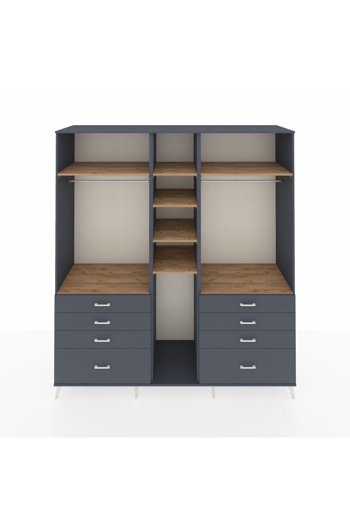 Kronos Dolap 8 Raflı 8 Çekmeceli 3 Askılı 220x59x243 Antrasit-Çam/Antrasit