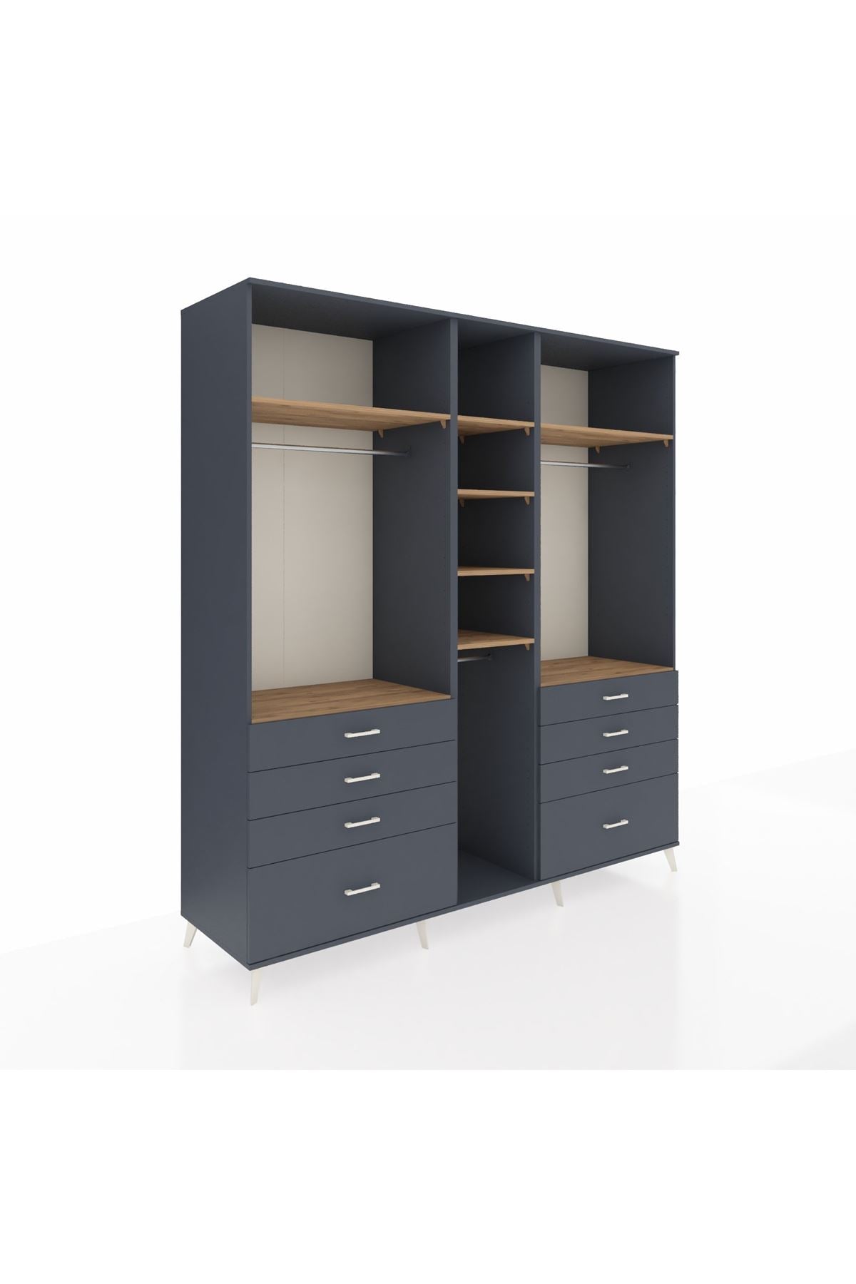 Kronos Dolap 8 Raflı 8 Çekmeceli 3 Askılı 220x59x243 Antrasit-Çam/Antrasit