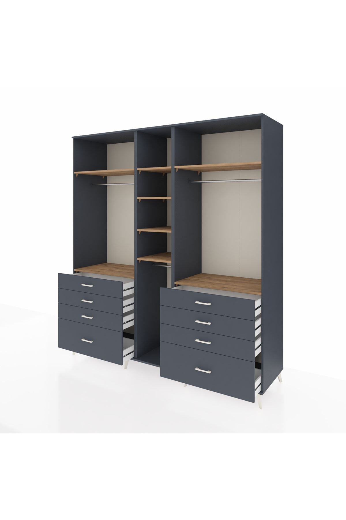 Kronos Dolap 8 Raflı 8 Çekmeceli 3 Askılı 220x59x243 Antrasit-Çam/Antrasit