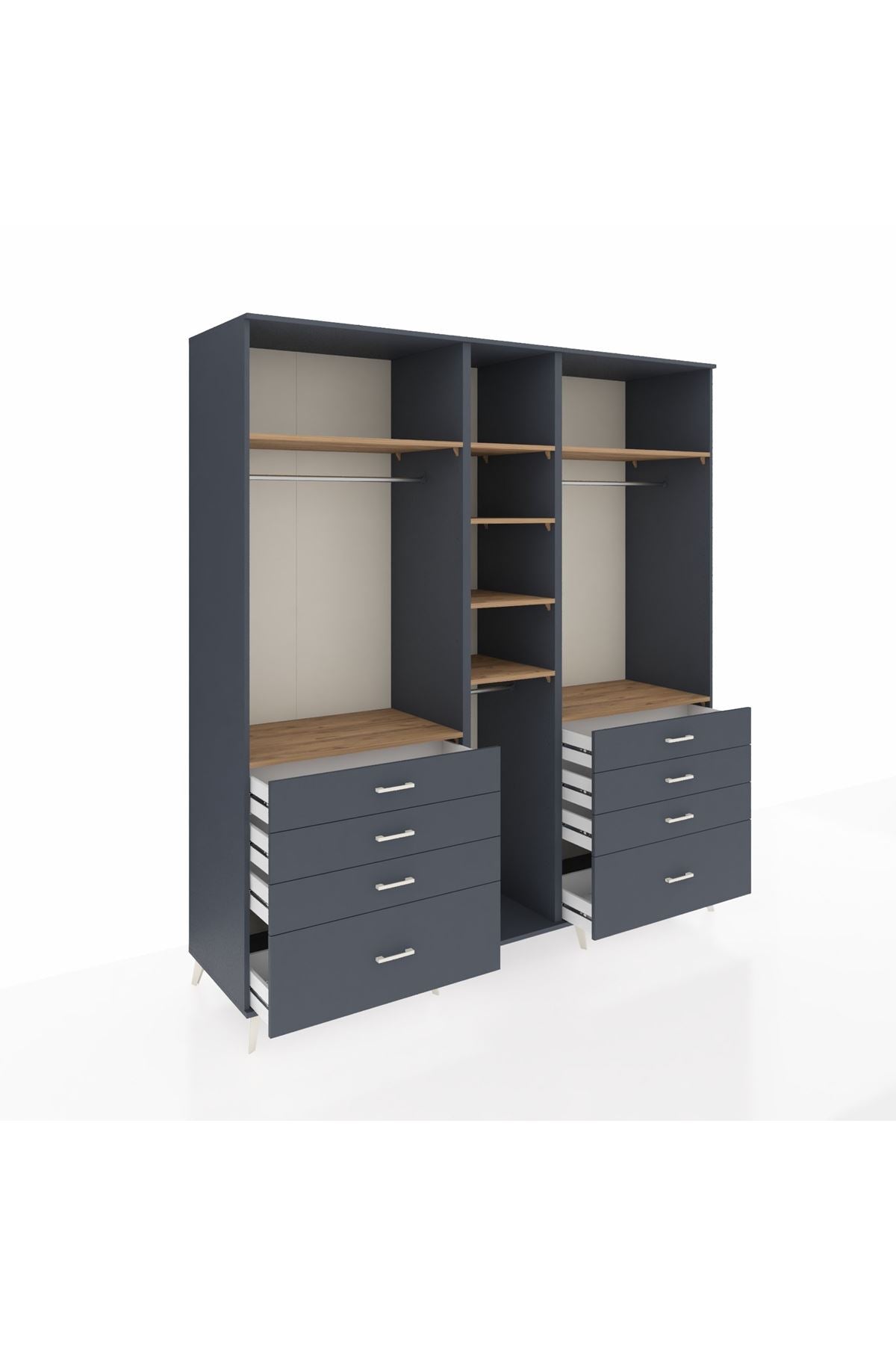 Kronos Dolap 8 Raflı 8 Çekmeceli 3 Askılı 220x59x243 Antrasit-Çam/Antrasit