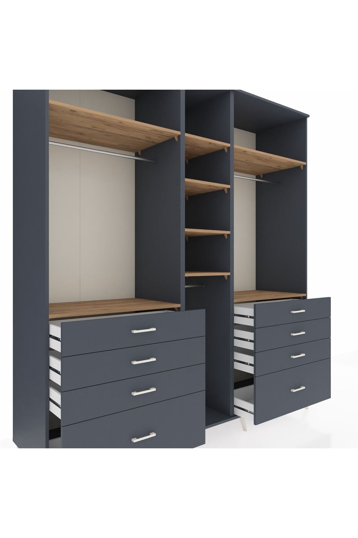 Kronos Dolap 8 Raflı 8 Çekmeceli 3 Askılı 220x59x243 Antrasit-Çam/Antrasit