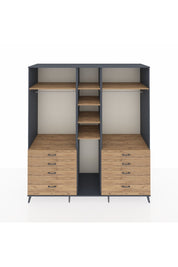 Kronos Dolap 8 Raflı 8 Çekmeceli 3 Askılı 220x59x243 Antrasit-Çam/Çam