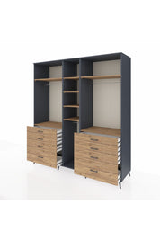 Kronos Dolap 8 Raflı 8 Çekmeceli 3 Askılı 220x59x243 Antrasit-Çam/Çam