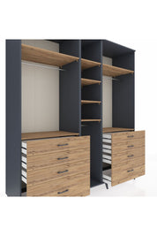 Kronos Dolap 8 Raflı 8 Çekmeceli 3 Askılı 220x59x243 Antrasit-Çam/Çam