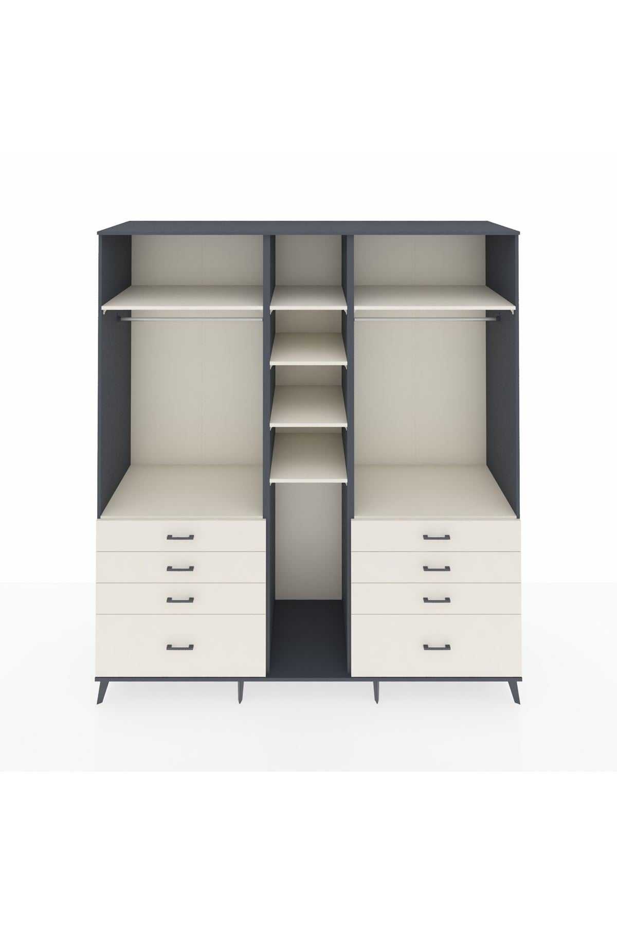 Kronos Dolap 8 Raflı 8 Çekmeceli 3 Askılı 220x59x243 Antrasit-Aytaşı/Aytaşı