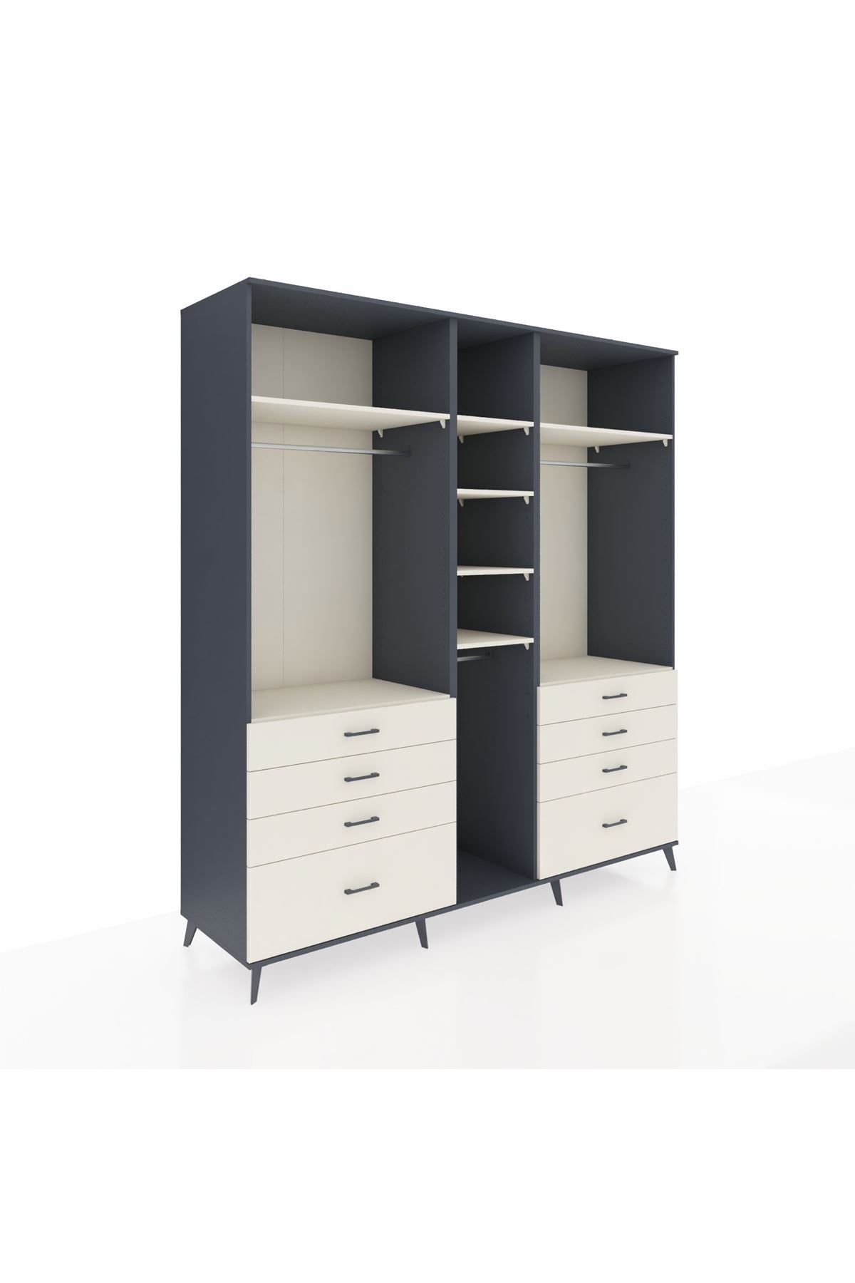 Kronos Dolap 8 Raflı 8 Çekmeceli 3 Askılı 220x59x243 Antrasit-Aytaşı/Aytaşı