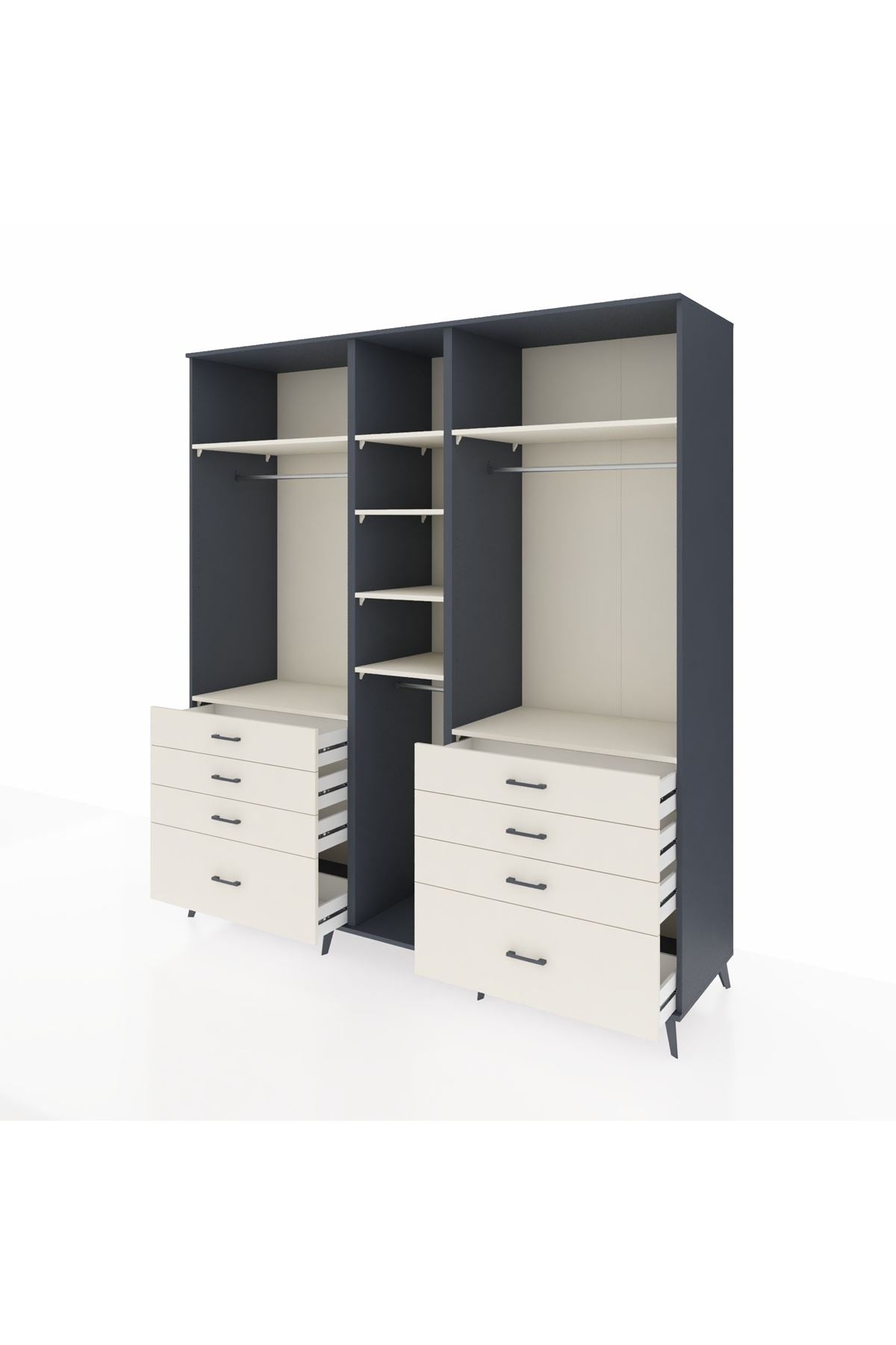 Kronos Dolap 8 Raflı 8 Çekmeceli 3 Askılı 220x59x243 Antrasit-Aytaşı/Aytaşı