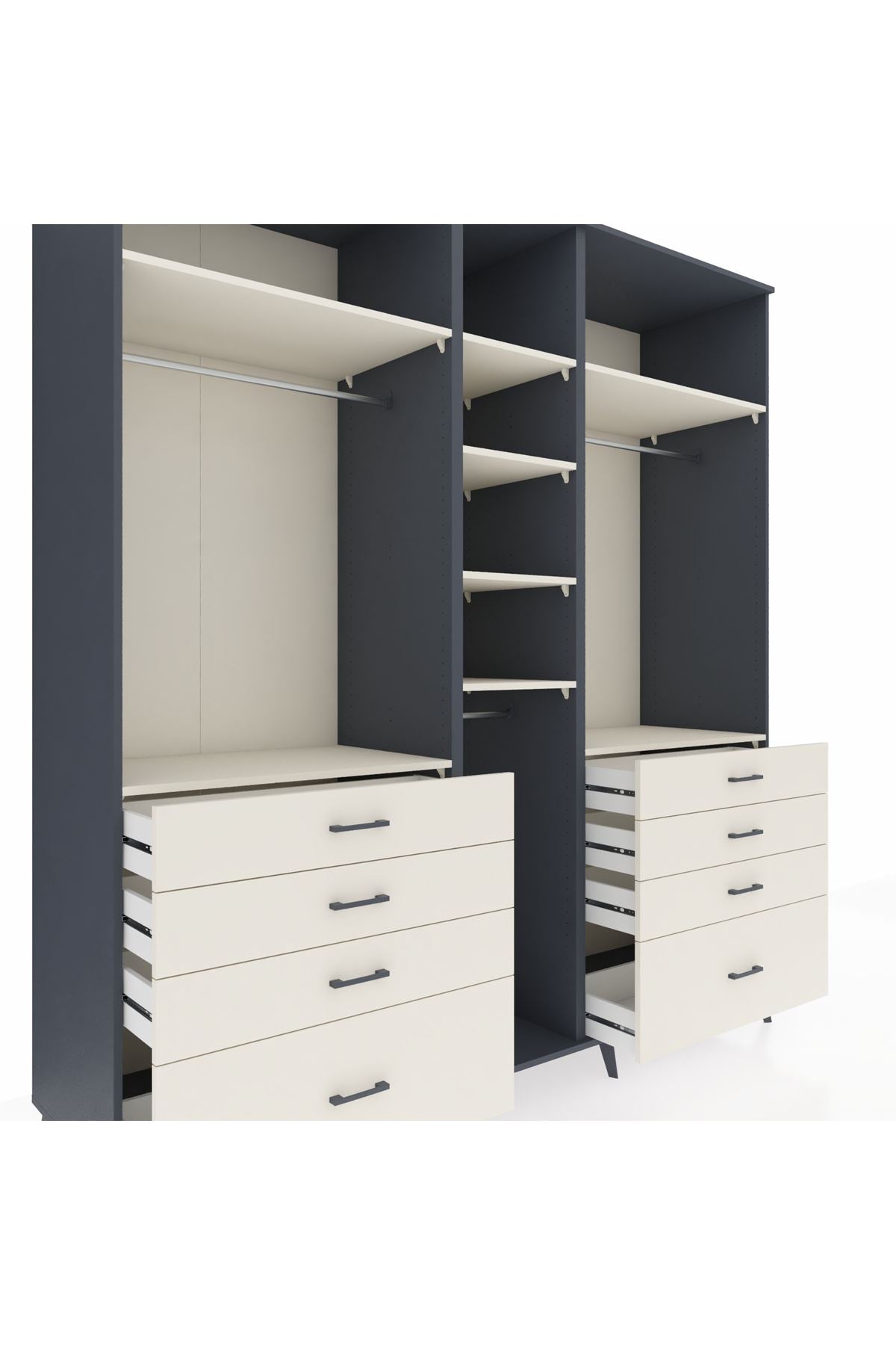 Kronos Dolap 8 Raflı 8 Çekmeceli 3 Askılı 220x59x243 Antrasit-Aytaşı/Aytaşı