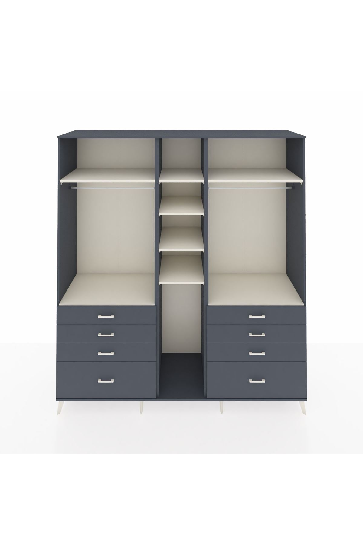 Kronos Dolap 8 Raflı 8 Çekmeceli 3 Askılı 220x59x243 Antrasit-Aytaşı/Antrasit