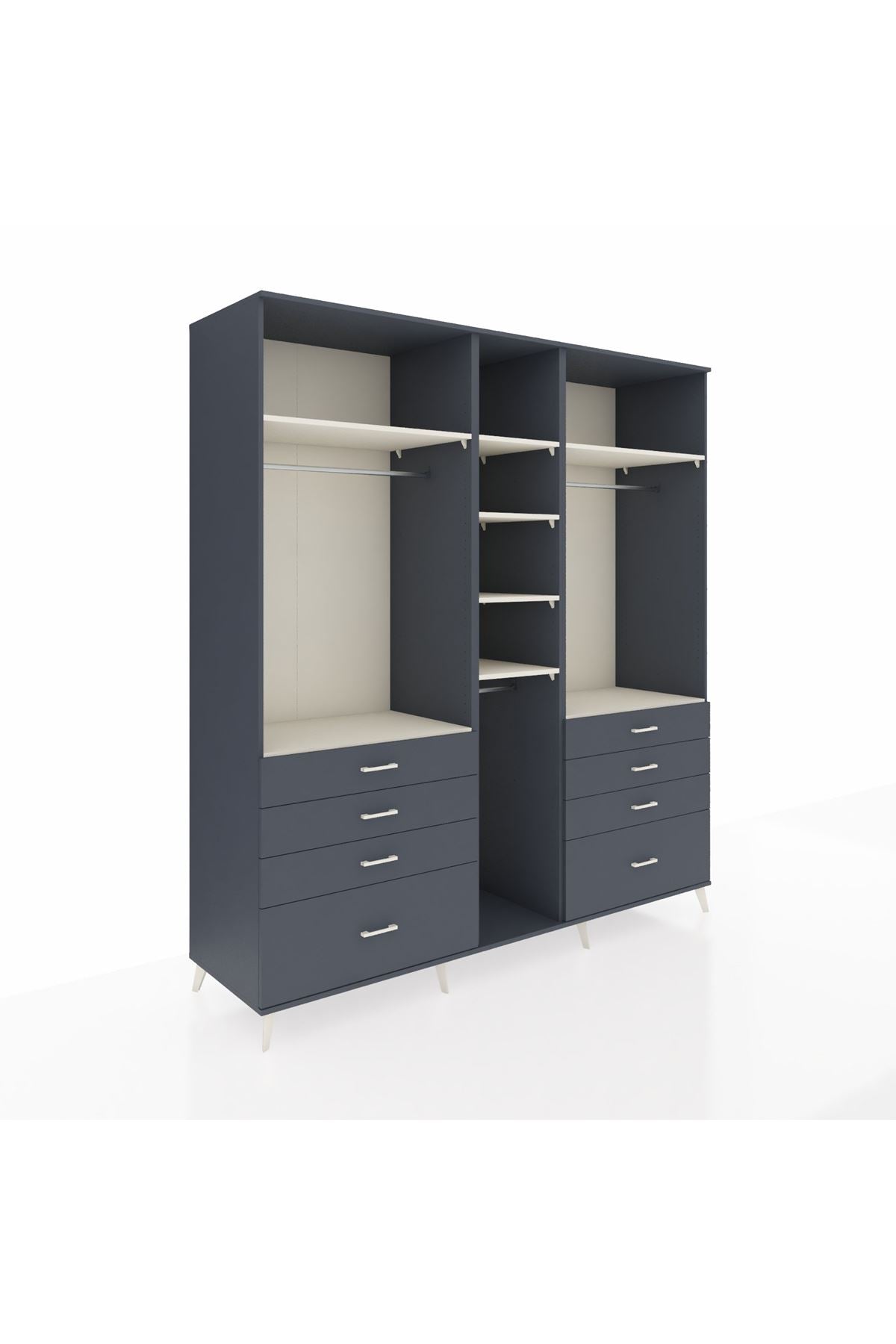 Kronos Dolap 8 Raflı 8 Çekmeceli 3 Askılı 220x59x243 Antrasit-Aytaşı/Antrasit