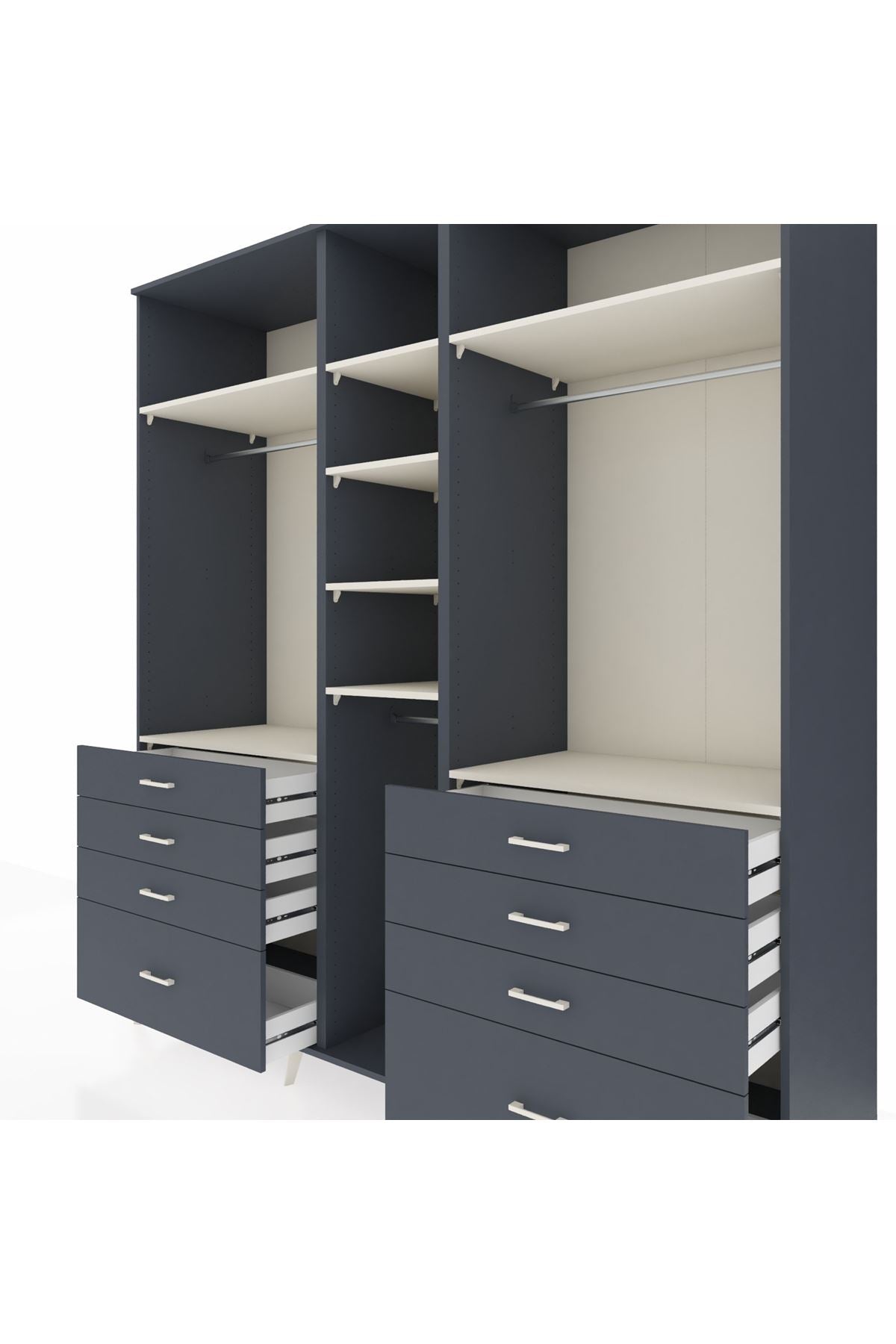 Kronos Dolap 8 Raflı 8 Çekmeceli 3 Askılı 220x59x243 Antrasit-Aytaşı/Antrasit