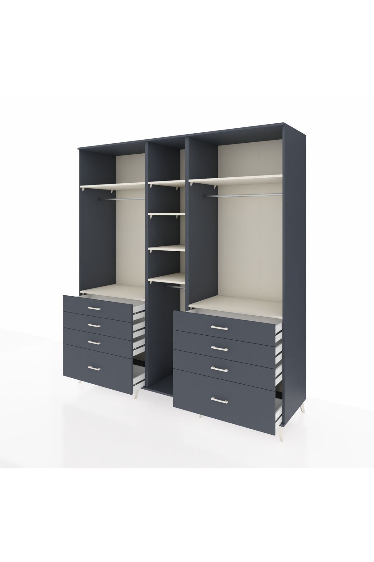 Kronos Dolap 8 Raflı 8 Çekmeceli 3 Askılı 220x59x243 Antrasit-Aytaşı/Antrasit