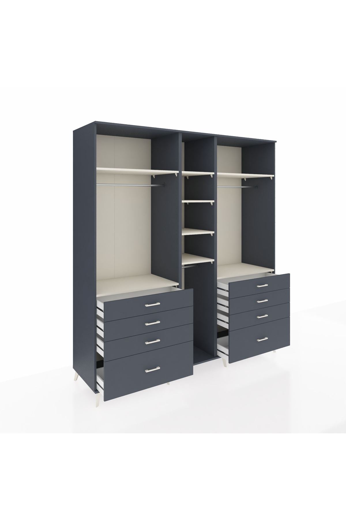 Kronos Dolap 8 Raflı 8 Çekmeceli 3 Askılı 220x59x243 Antrasit-Aytaşı/Antrasit