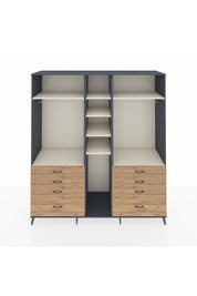 Kronos Dolap 8 Raflı 8 Çekmeceli 3 Askılı 220x59x243 Antrasit-Aytaşı/Çam