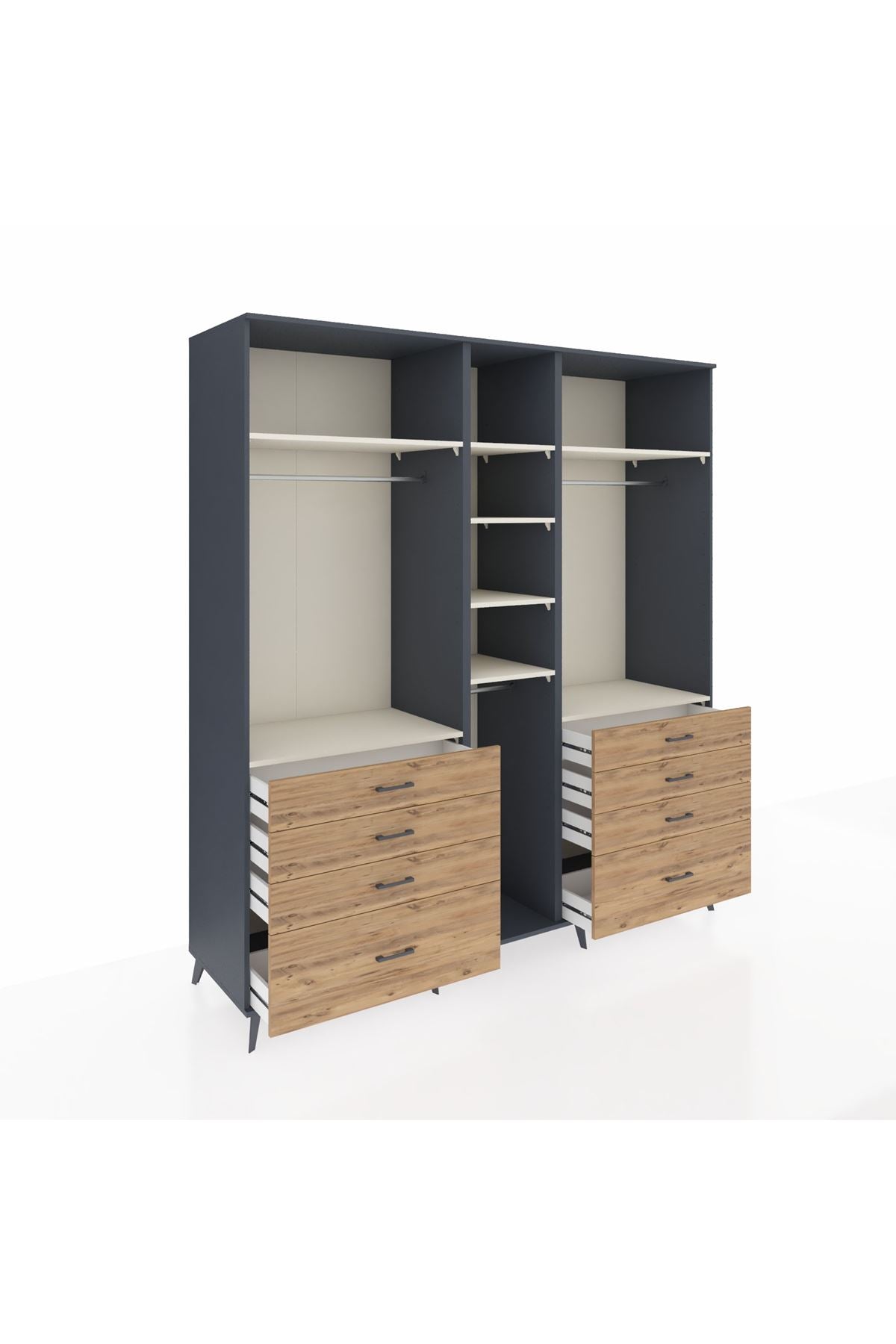 Kronos Dolap 8 Raflı 8 Çekmeceli 3 Askılı 220x59x243 Antrasit-Aytaşı/Çam