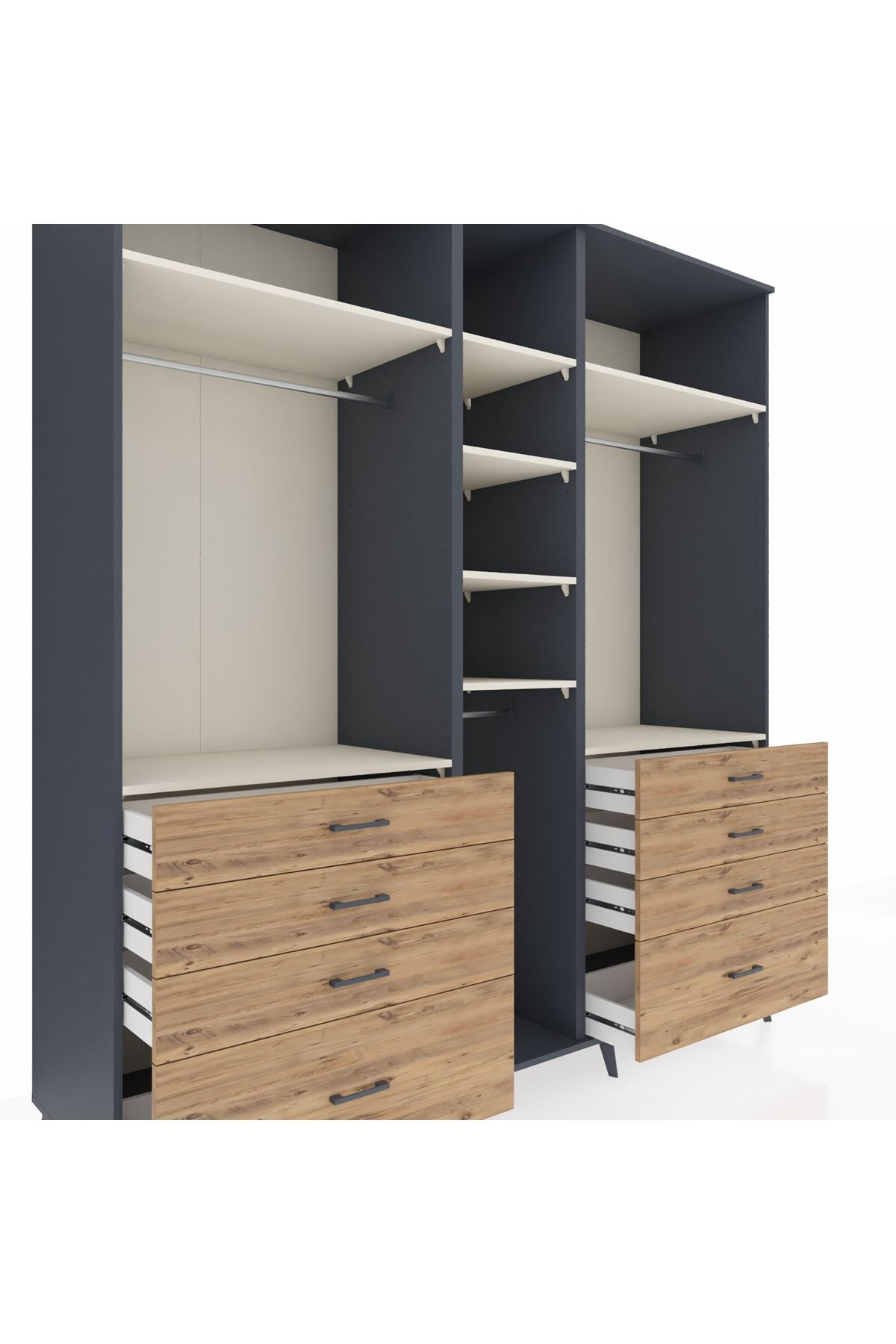 Kronos Dolap 8 Raflı 8 Çekmeceli 3 Askılı 220x59x243 Antrasit-Aytaşı/Çam