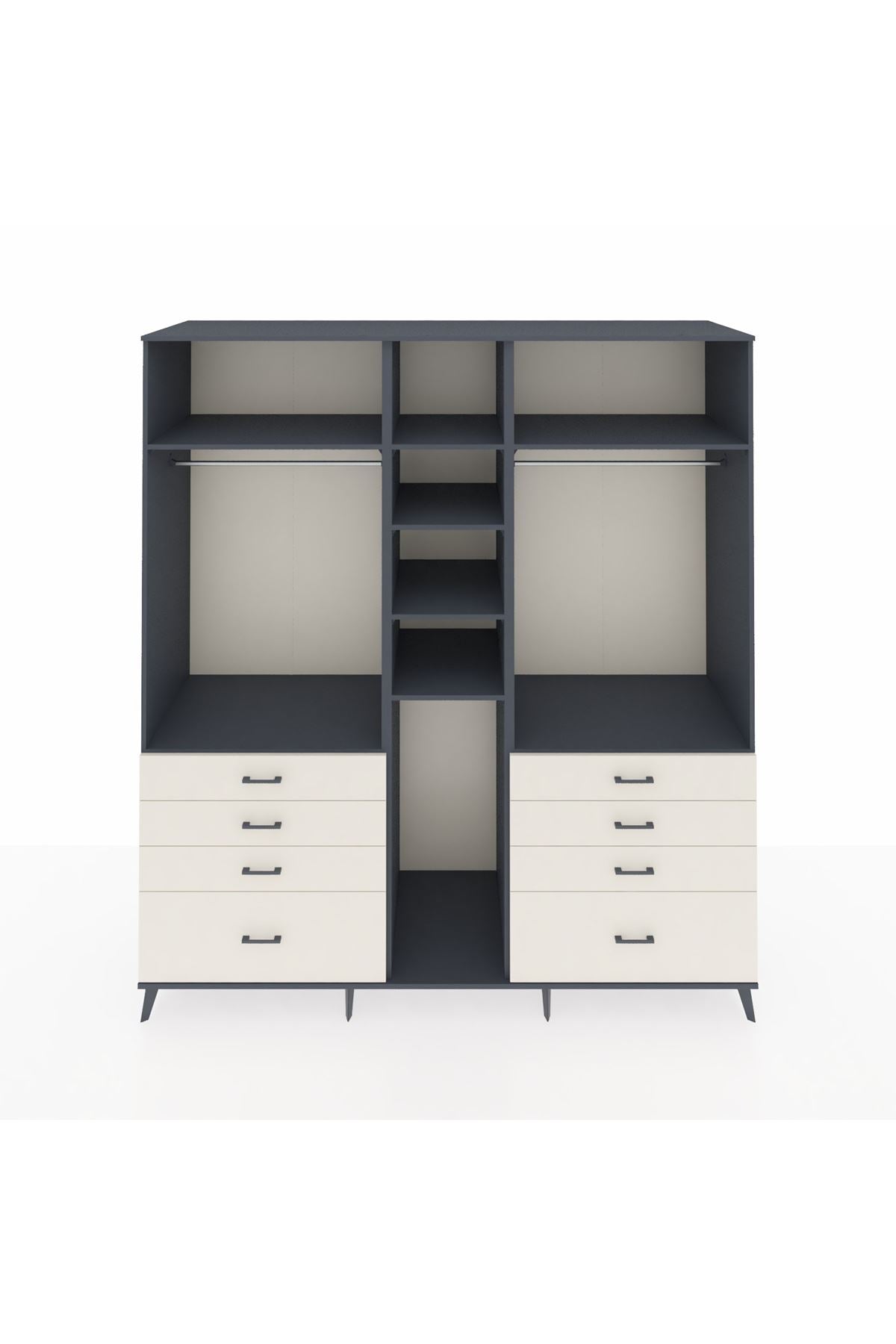 Kronos Dolap 8 Raflı 8 Çekmeceli 3 Askılı 220x59x243 Antrasit-Antrasit/Aytaşı