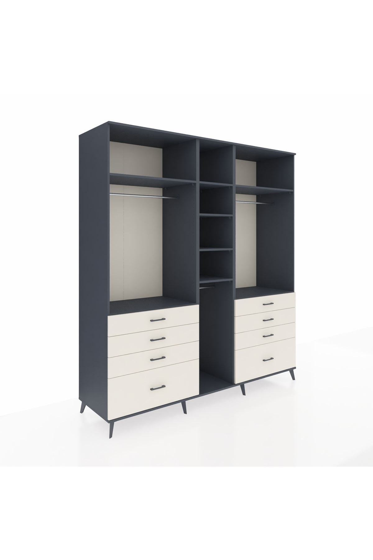 Kronos Dolap 8 Raflı 8 Çekmeceli 3 Askılı 220x59x243 Antrasit-Antrasit/Aytaşı