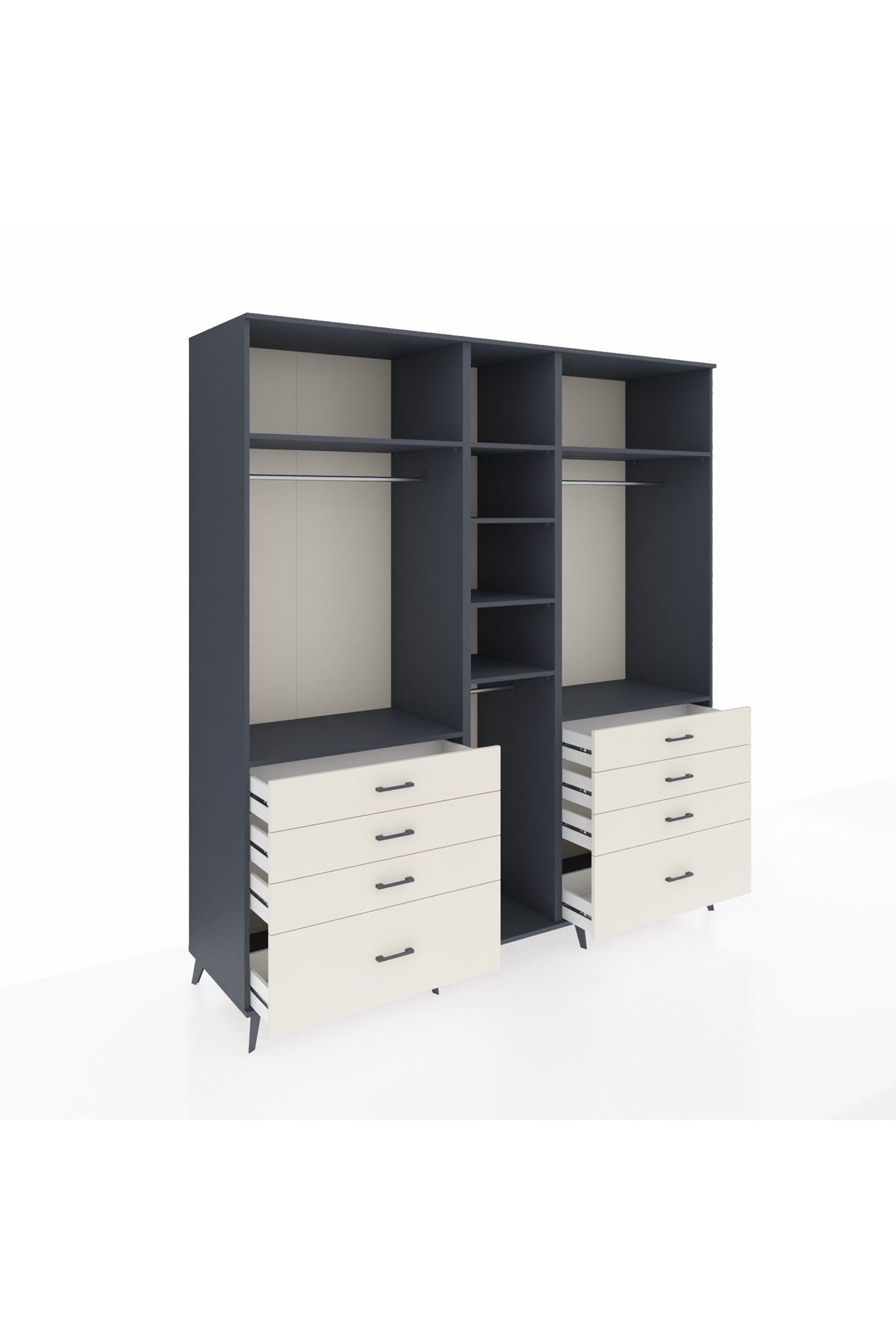 Kronos Dolap 8 Raflı 8 Çekmeceli 3 Askılı 220x59x243 Antrasit-Antrasit/Aytaşı