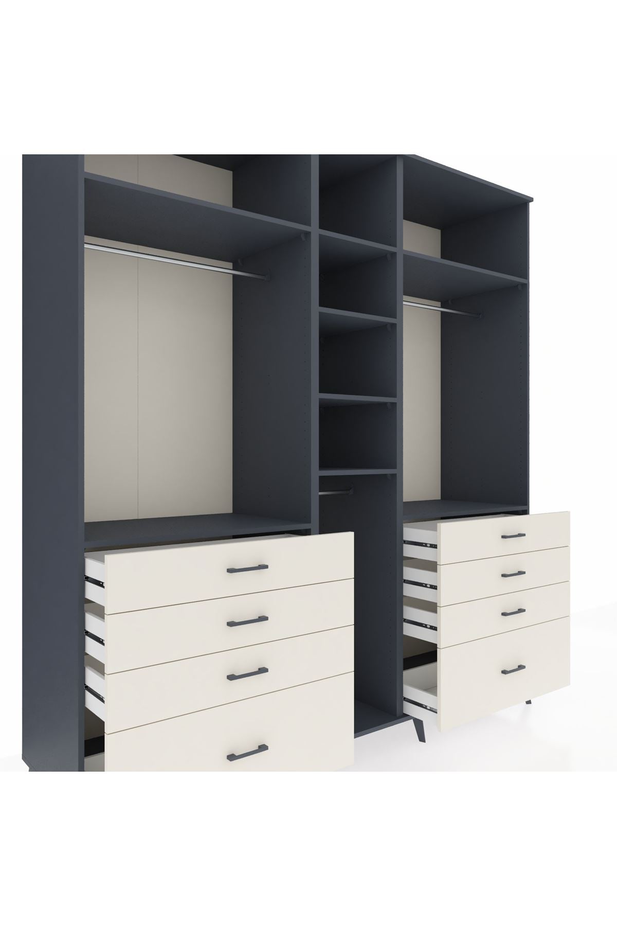Kronos Dolap 8 Raflı 8 Çekmeceli 3 Askılı 220x59x243 Antrasit-Antrasit/Aytaşı