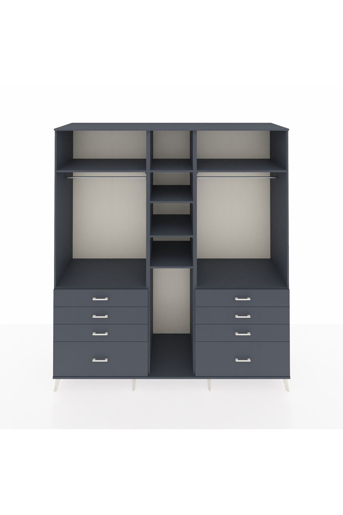 Kronos Dolap 8 Raflı 8 Çekmeceli 3 Askılı 220x59x243 Antrasit-Antrasit/Antrasit