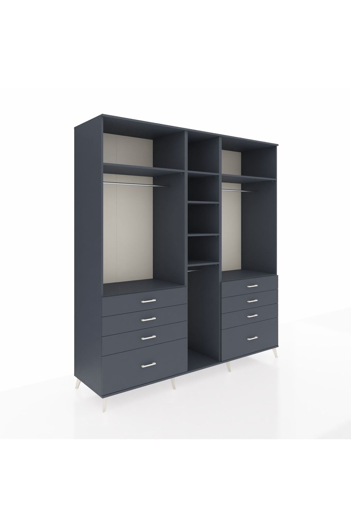 Kronos Dolap 8 Raflı 8 Çekmeceli 3 Askılı 220x59x243 Antrasit-Antrasit/Antrasit