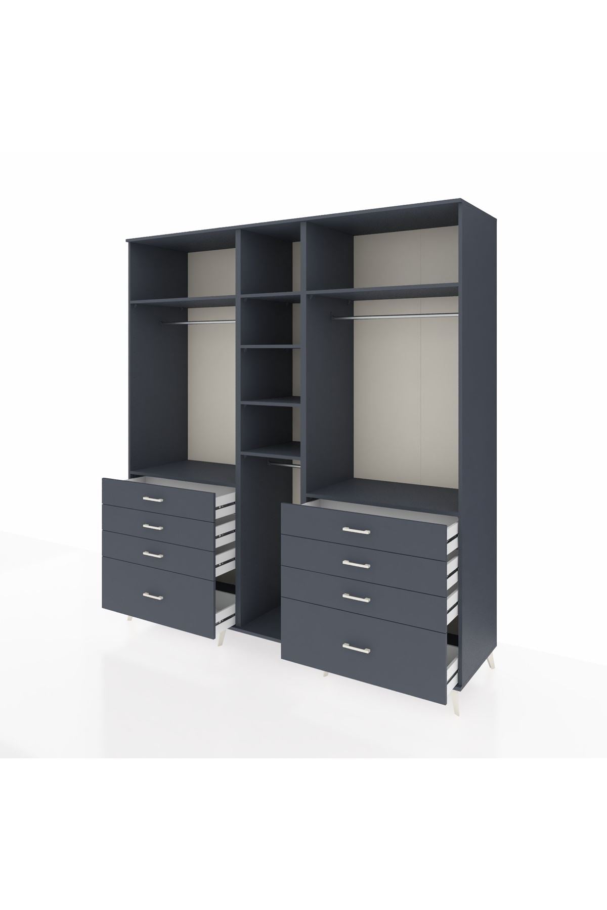 Kronos Dolap 8 Raflı 8 Çekmeceli 3 Askılı 220x59x243 Antrasit-Antrasit/Antrasit