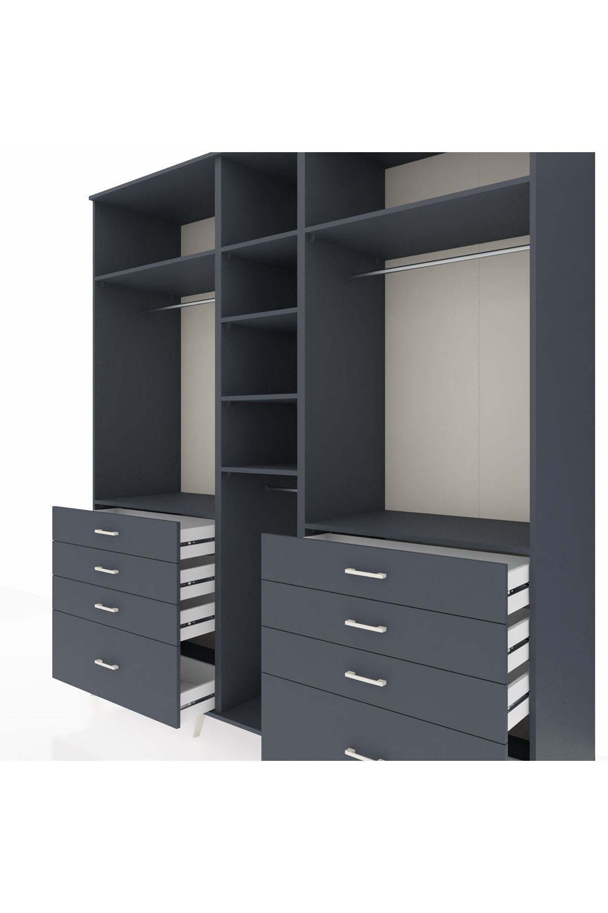 Kronos Dolap 8 Raflı 8 Çekmeceli 3 Askılı 220x59x243 Antrasit-Antrasit/Antrasit