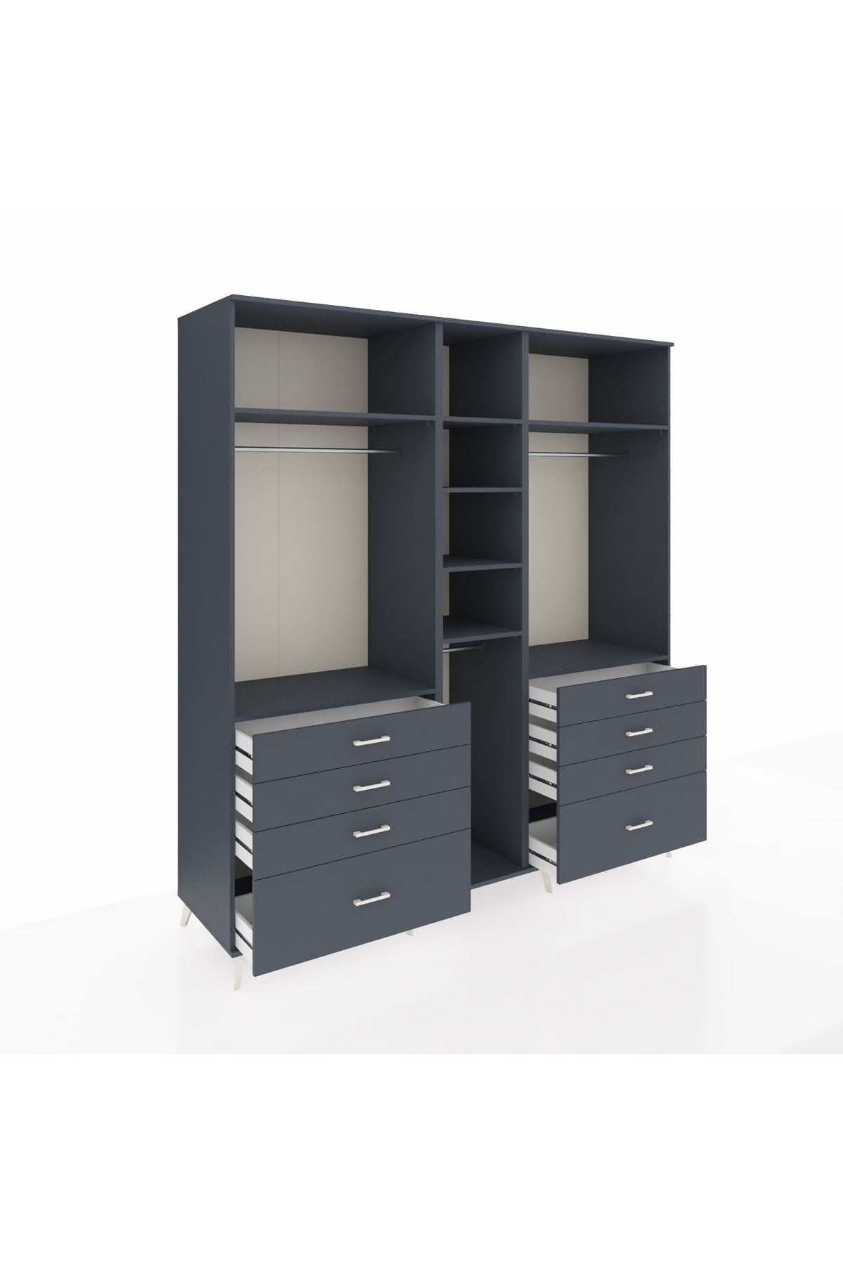 Kronos Dolap 8 Raflı 8 Çekmeceli 3 Askılı 220x59x243 Antrasit-Antrasit/Antrasit