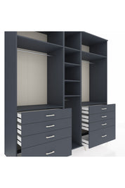 Kronos Dolap 8 Raflı 8 Çekmeceli 3 Askılı 220x59x243 Antrasit-Antrasit/Antrasit